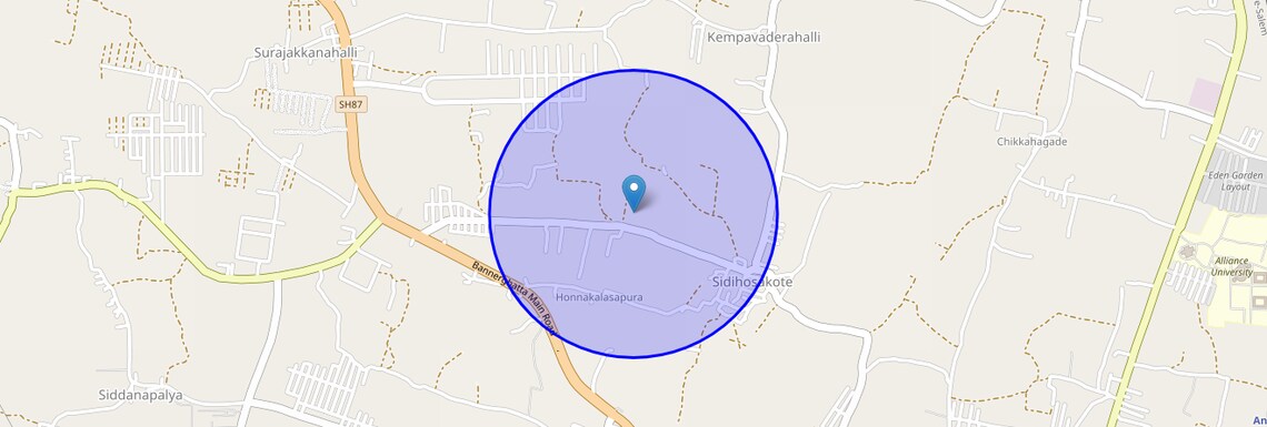 Location Map of Sidihosakote, Bangalore
