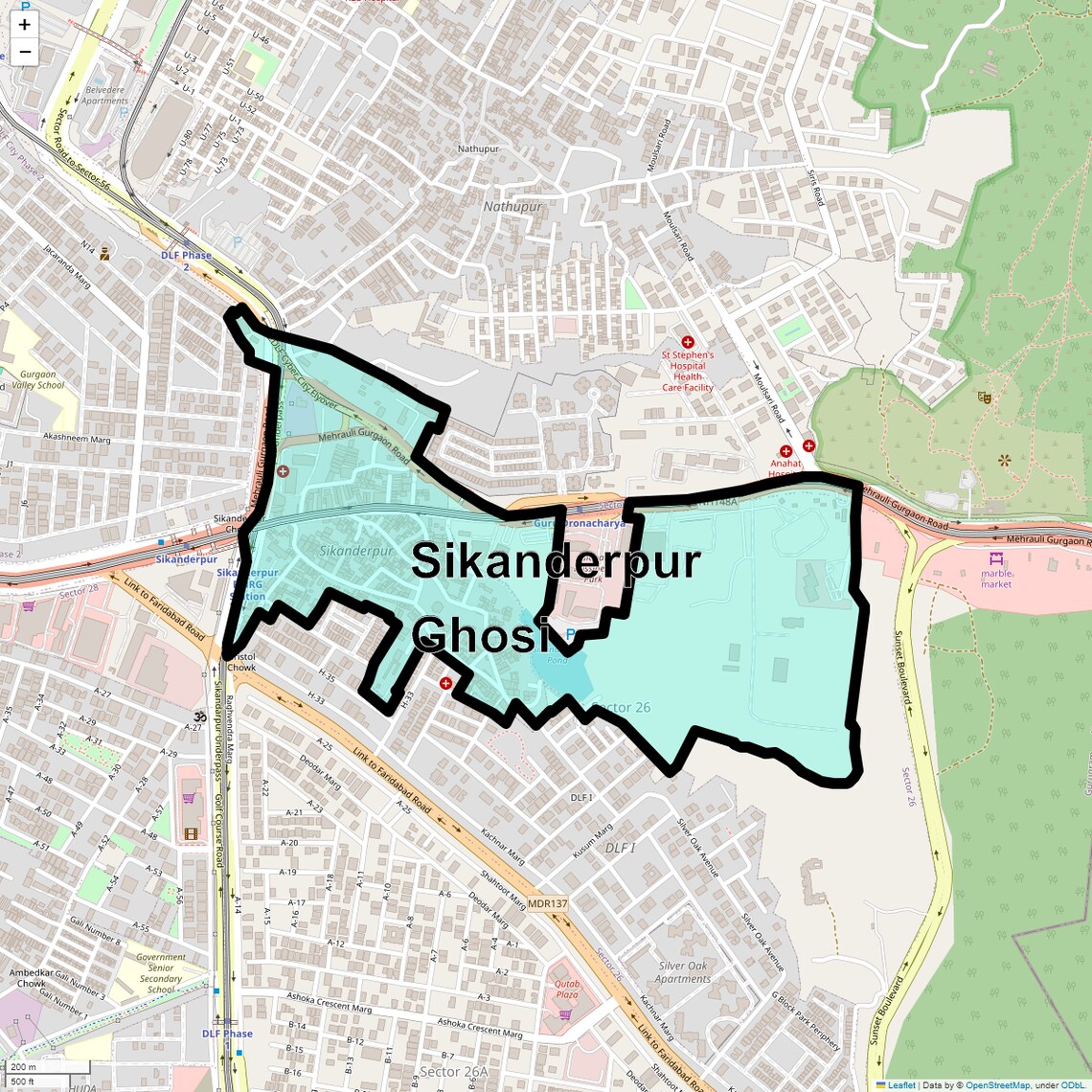 Location Map of Sikanderpur Ghosi, Gurgaon