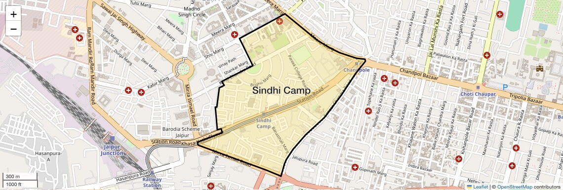 Location Map of Sindhi Camp, Jaipur