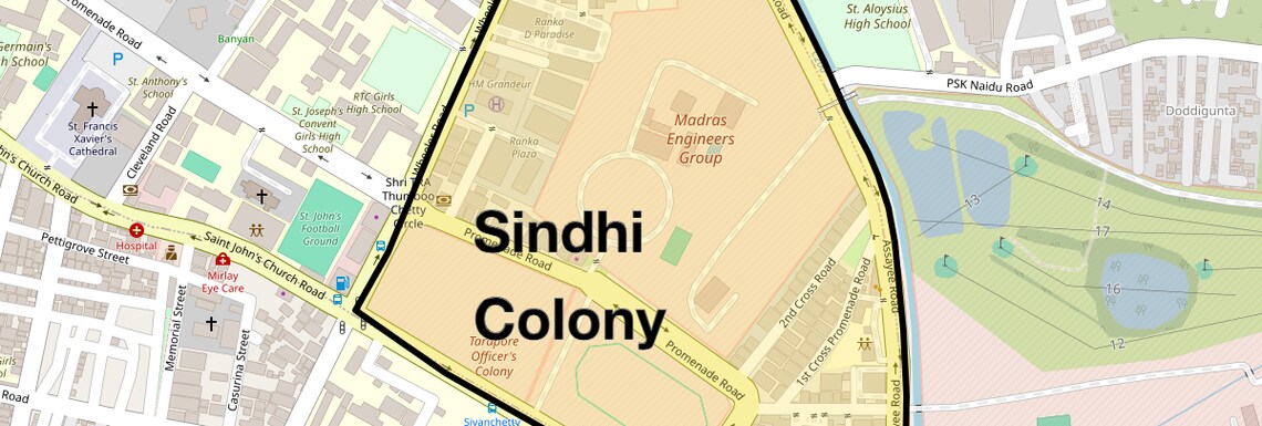 Location Map of Sindhi Colony, Bangalore