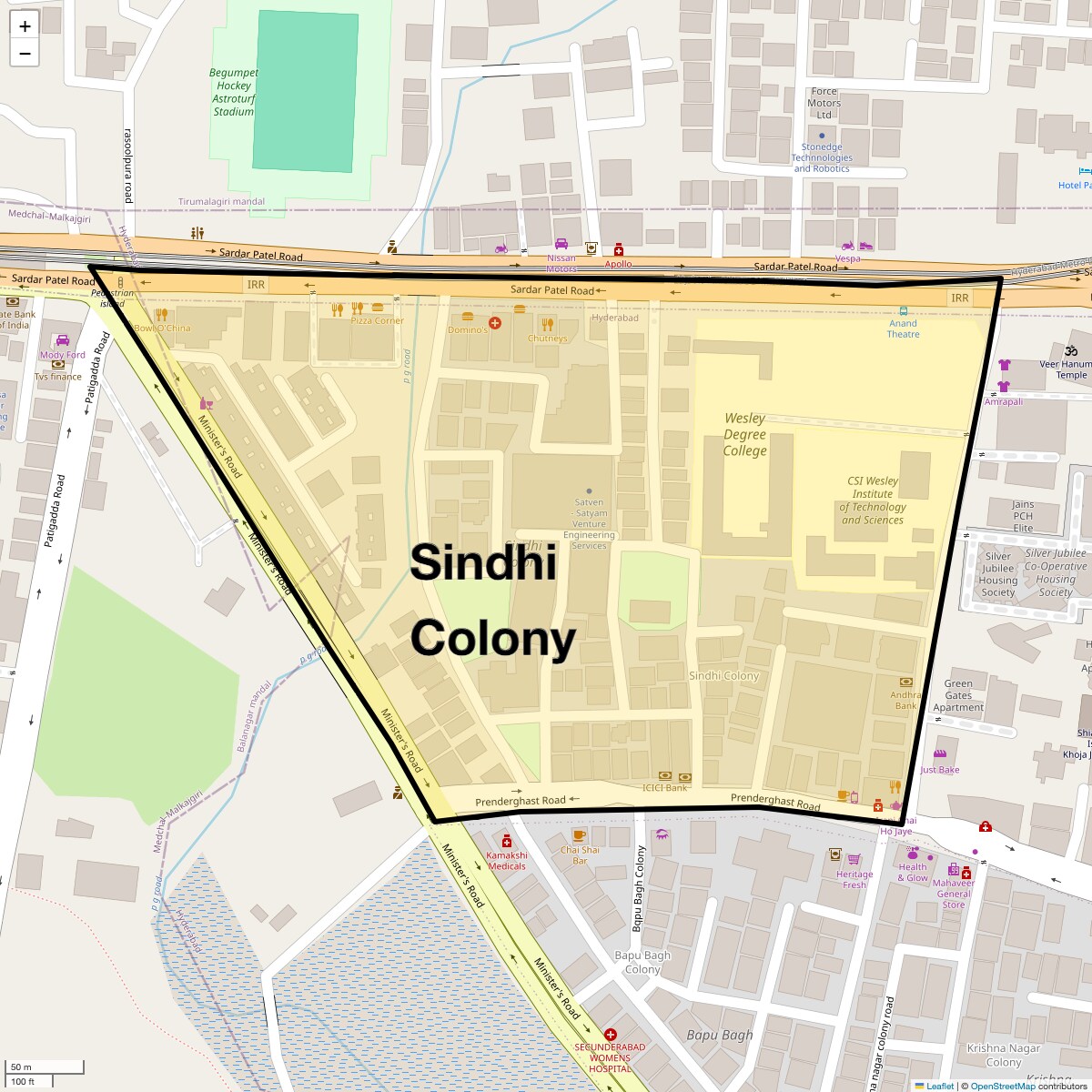 Location Map of Sindhi Colony, Hyderabad