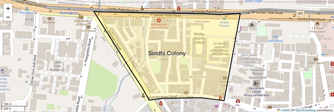 Location Map of Sindhi Colony, Hyderabad