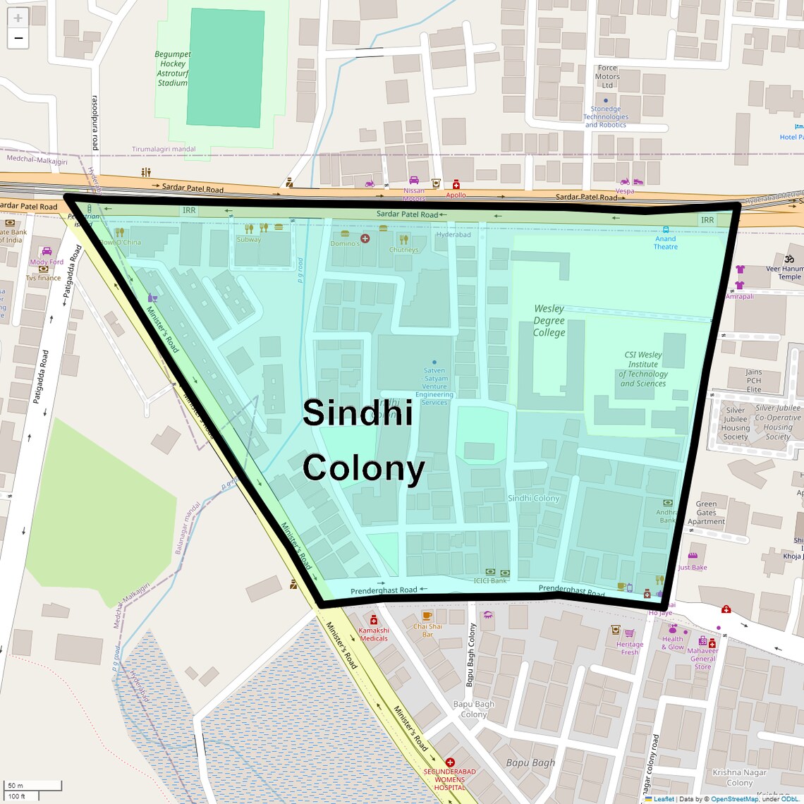 Location Map of Sindhi Colony, Hyderabad