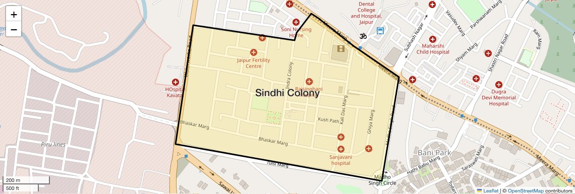 Location Map of Sindhi Colony, Jaipur