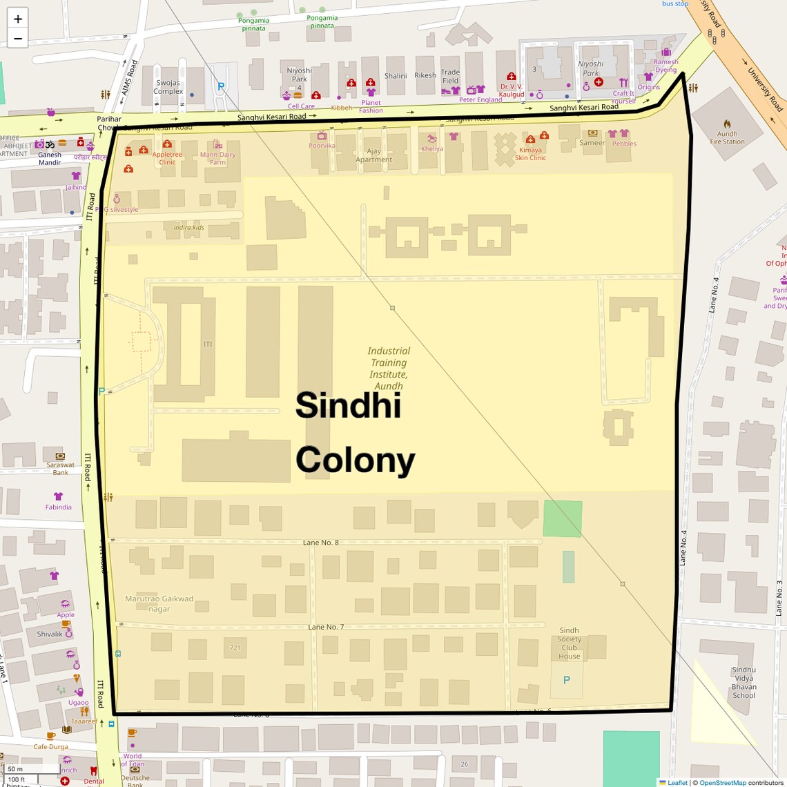 Location Map of Sindhi Colony, Pune