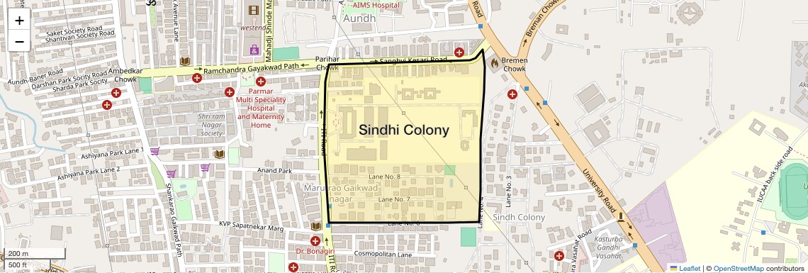 Location Map of Sindhi Colony, Pune