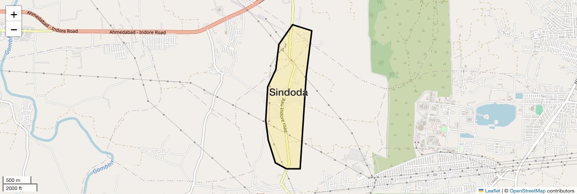 Location Map of Sindoda, Indore