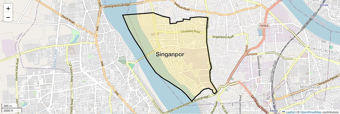 Location Map of Singanpor, Surat