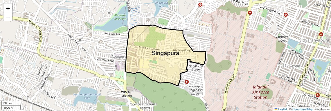 Location Map of Singapura, Bangalore