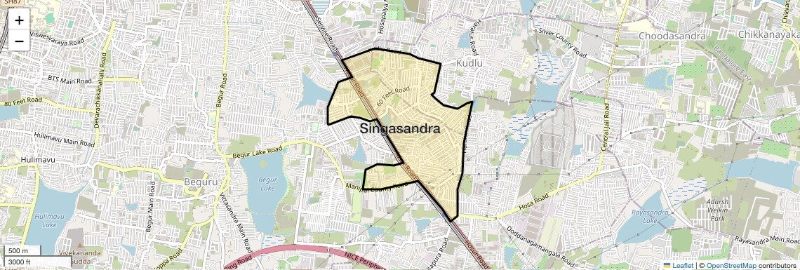 Location Map of Singasandra, Bangalore