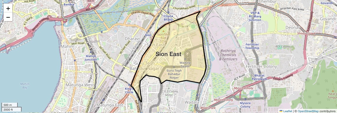 Location Map of Sion East, Mumbai