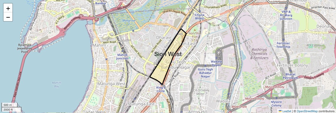 Location Map of Sion West, Mumbai