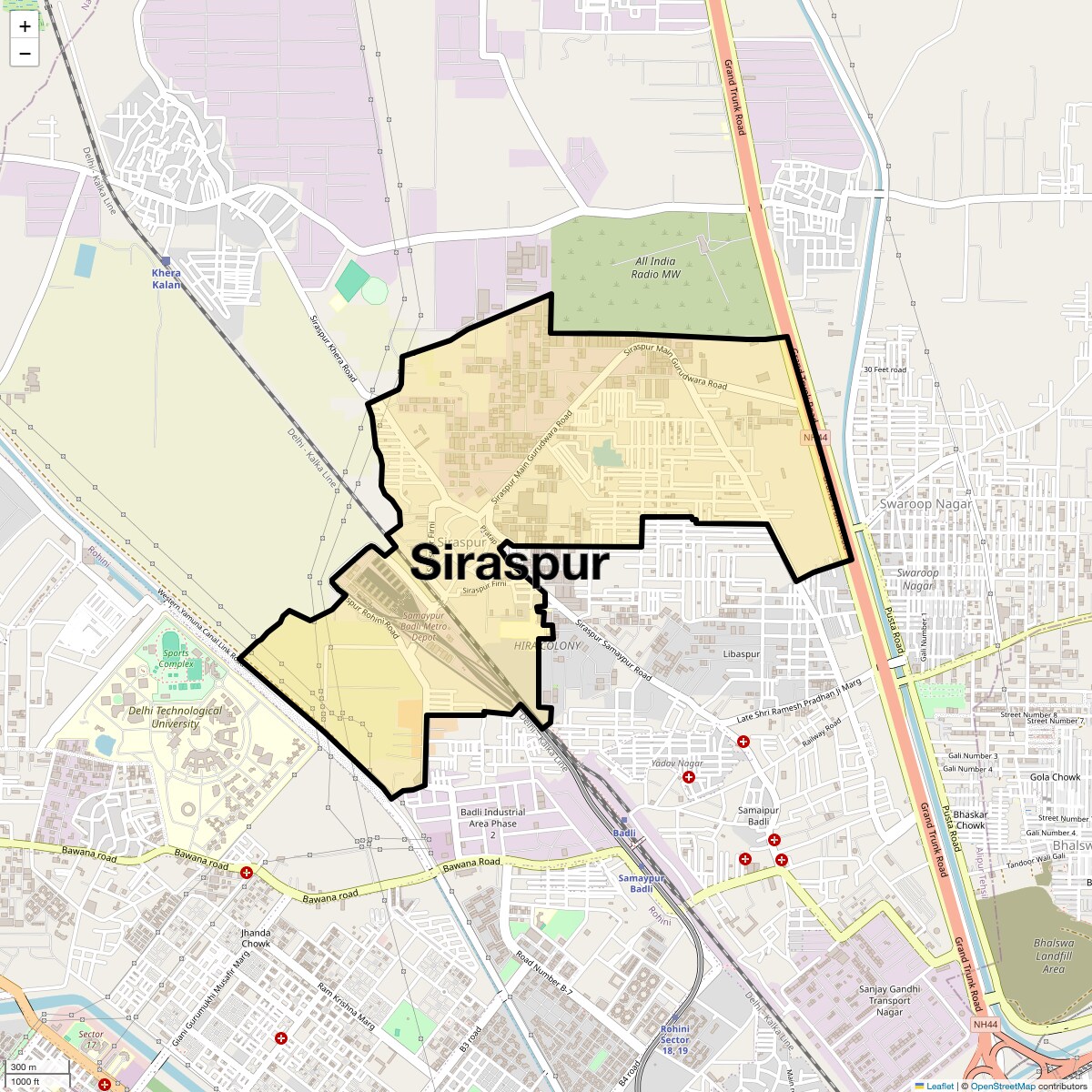 Location Map of Siraspur, Delhi
