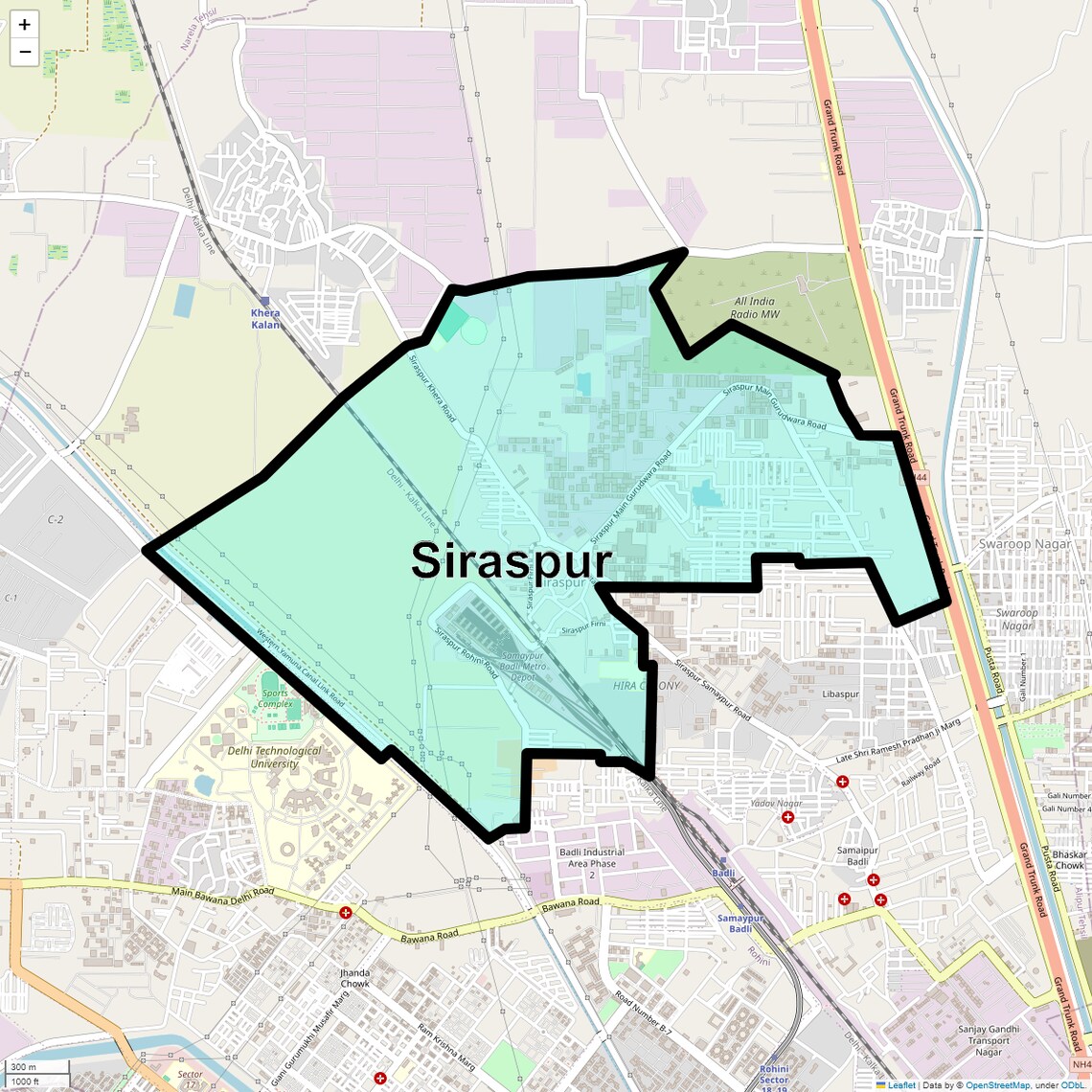 Location Map of Siraspur, Delhi