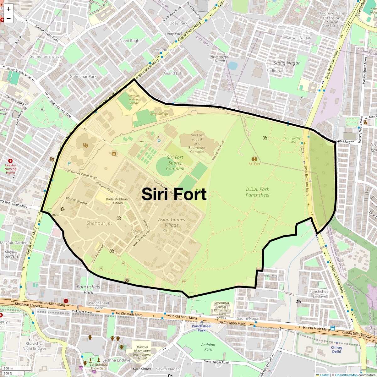 Location Map of Siri Fort, Delhi