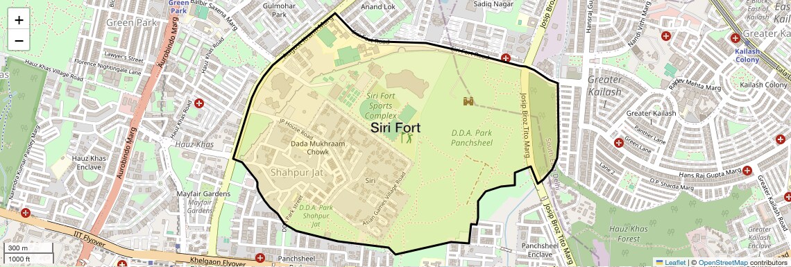 Location Map of Siri Fort, Delhi
