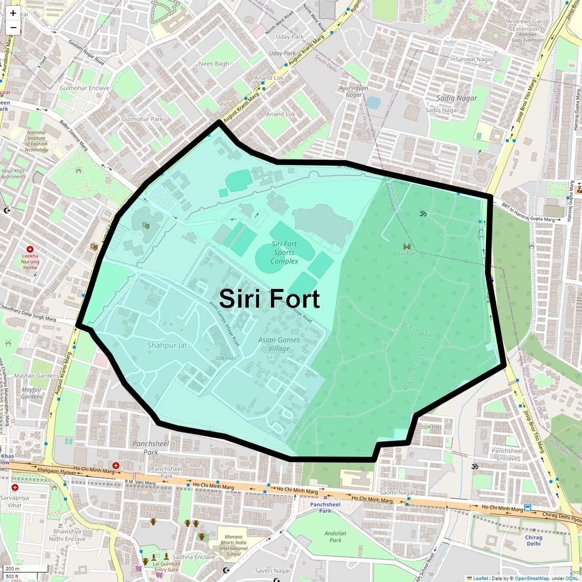 Location Map of Siri Fort, Delhi