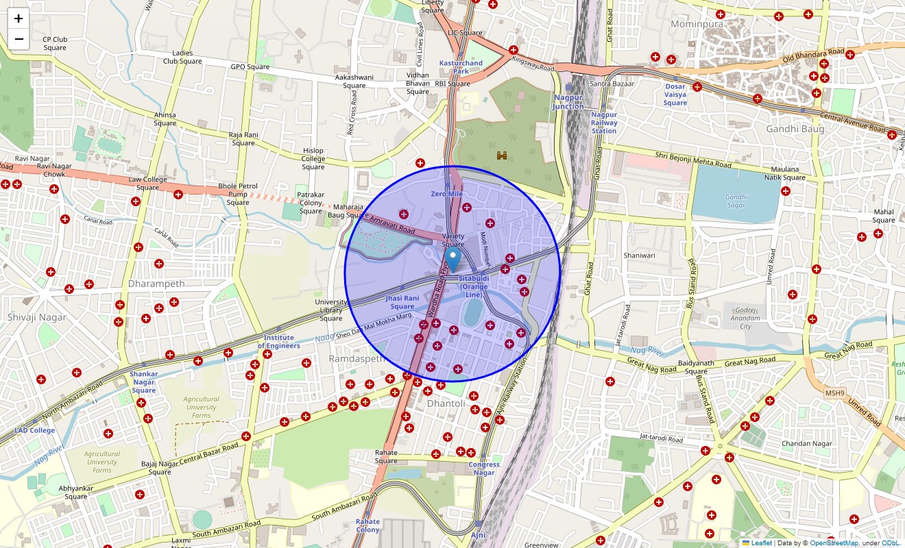 Location Map of Sitabuildi, Nagpur
