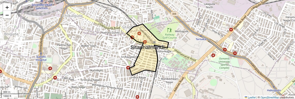 Location Map of Sitaphalmandi, Hyderabad