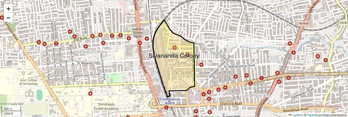 Location Map of Sivananda Colony, Coimbatore