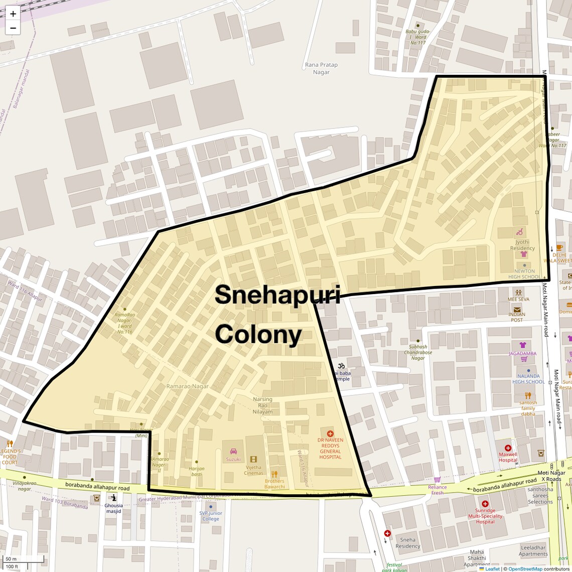 Location Map of Snehapuri Colony, Hyderabad