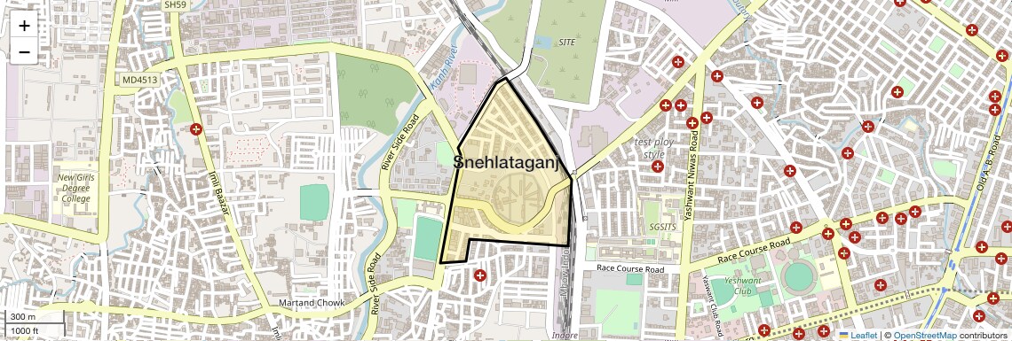 Location Map of Snehlataganj, Indore