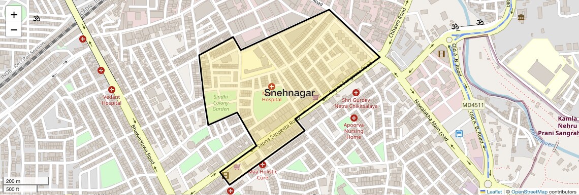 Location Map of Snehnagar, Indore
