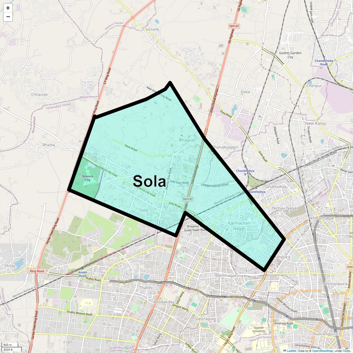 Location Map of Sola, Ahmedabad