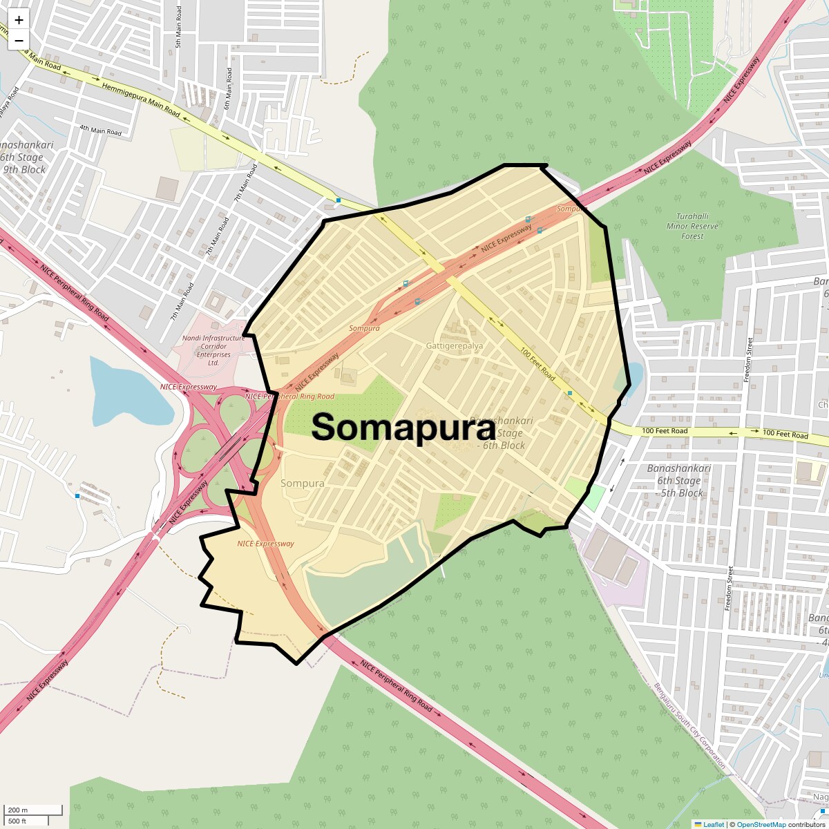 Location Map of Somapura, Bangalore