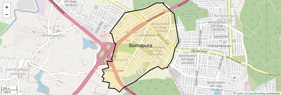 Location Map of Somapura, Bangalore