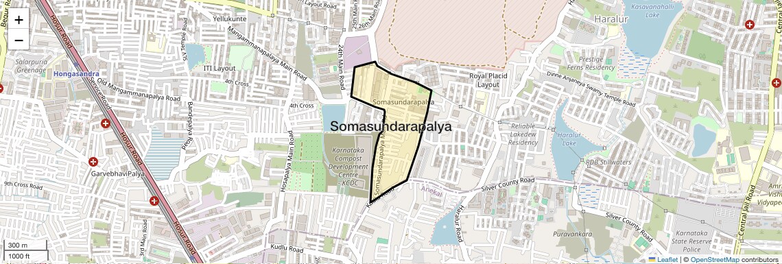 Location Map of Somasundarapalya, Bangalore
