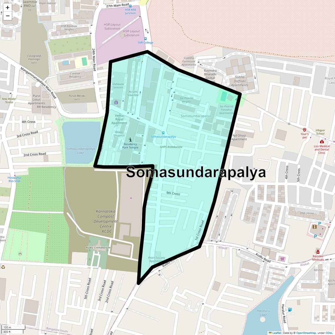 Location Map of Somasundarapalya, Bangalore