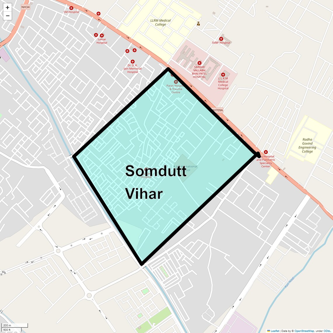 Location Map of Somdutt Vihar, Meerut