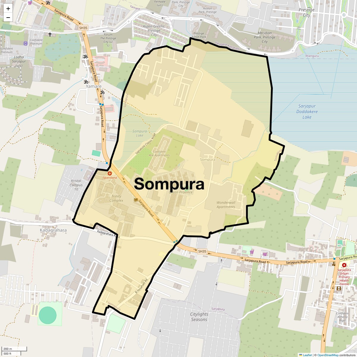 Location Map of Sompura, Bangalore