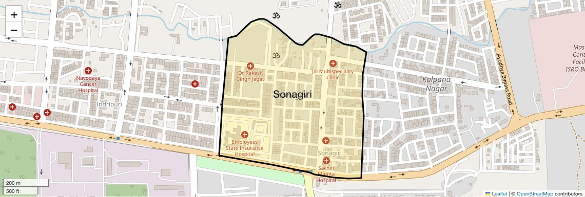 Location Map of Sonagiri, Bhopal