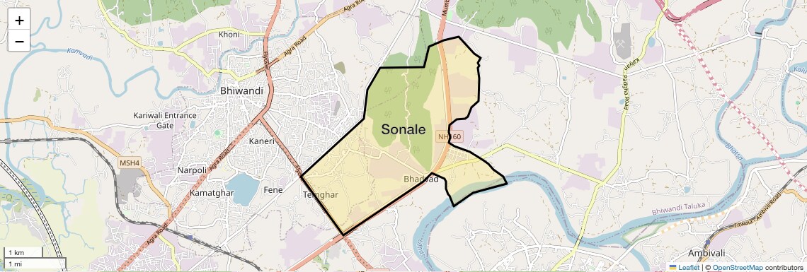 Location Map of Sonale, Thane