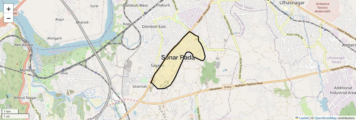 Location Map of Sonar Pada, Thane