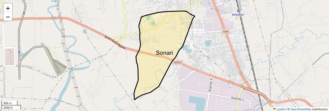 Location Map of Sonari, Surat