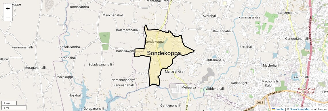 Location Map of Sondekoppa, Bangalore
