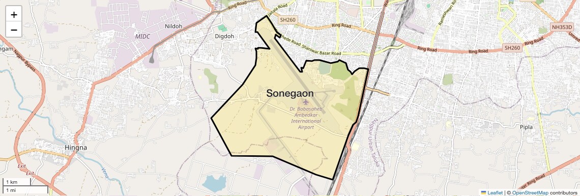 Location Map of Sonegaon, Nagpur