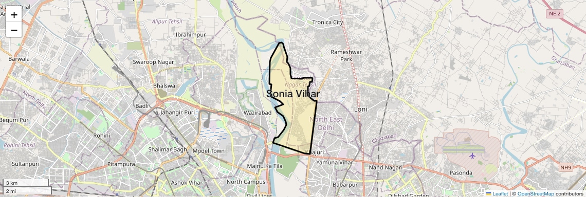 Location Map of Sonia Vihar, Delhi