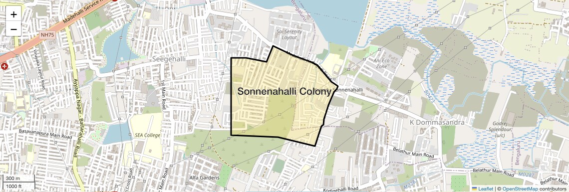 Location Map of Sonnenahalli Colony, Bangalore