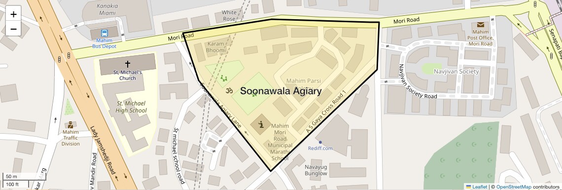 Location Map of Soonawala Agiary, Mumbai
