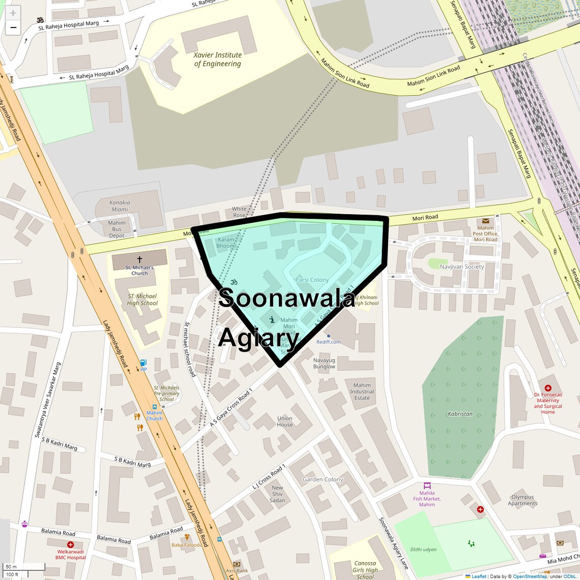 Location Map of Soonawala Agiary, Mumbai