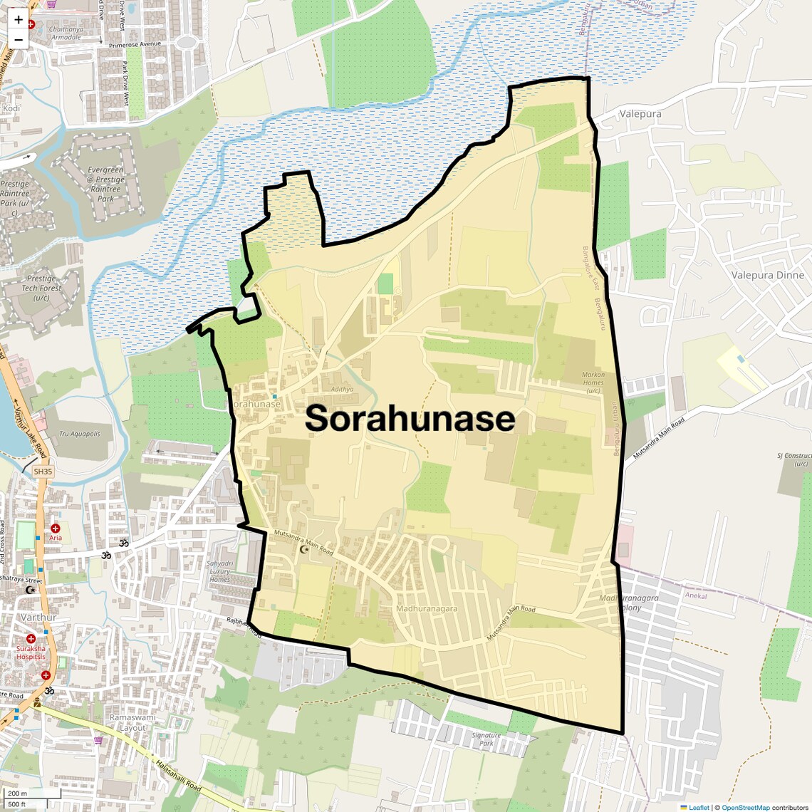 Location Map of Sorahunase, Bangalore