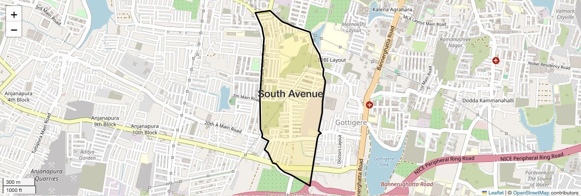 Location Map of South Avenue, Bangalore