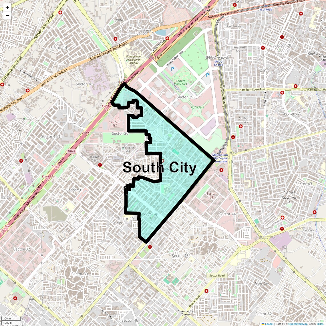 Location Map of South City 1, Gurgaon
