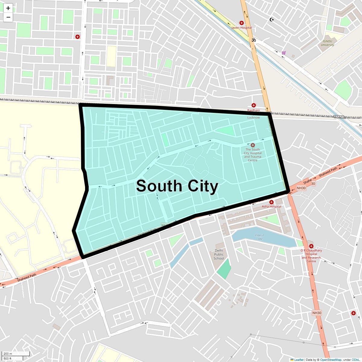 Location Map of South City, Lucknow