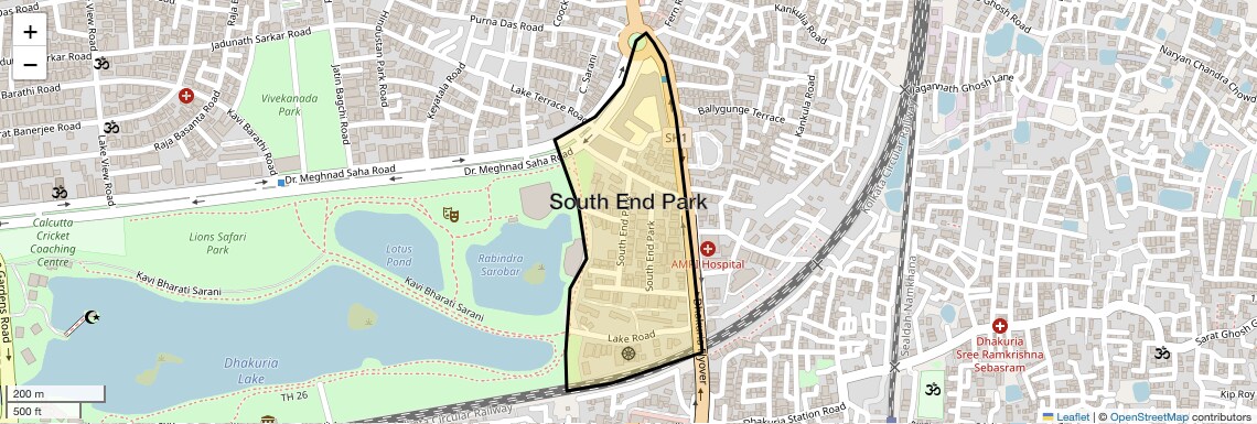 Location Map of South End Park, Kolkata