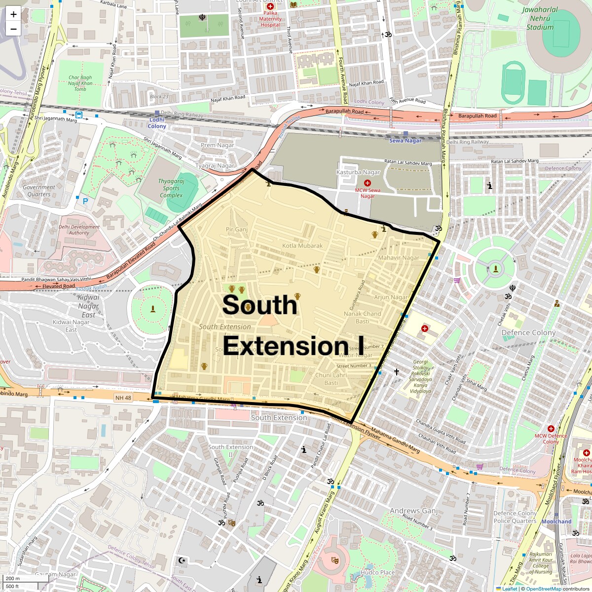 Location Map of South Extension I, Delhi